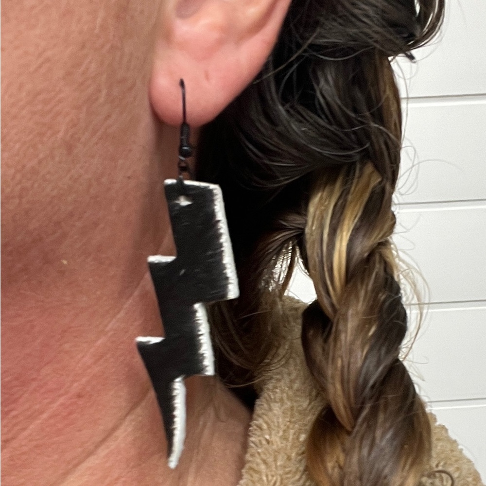 Lightning bolt earrings, genuine cowhide, western cowgirl gift, fashion